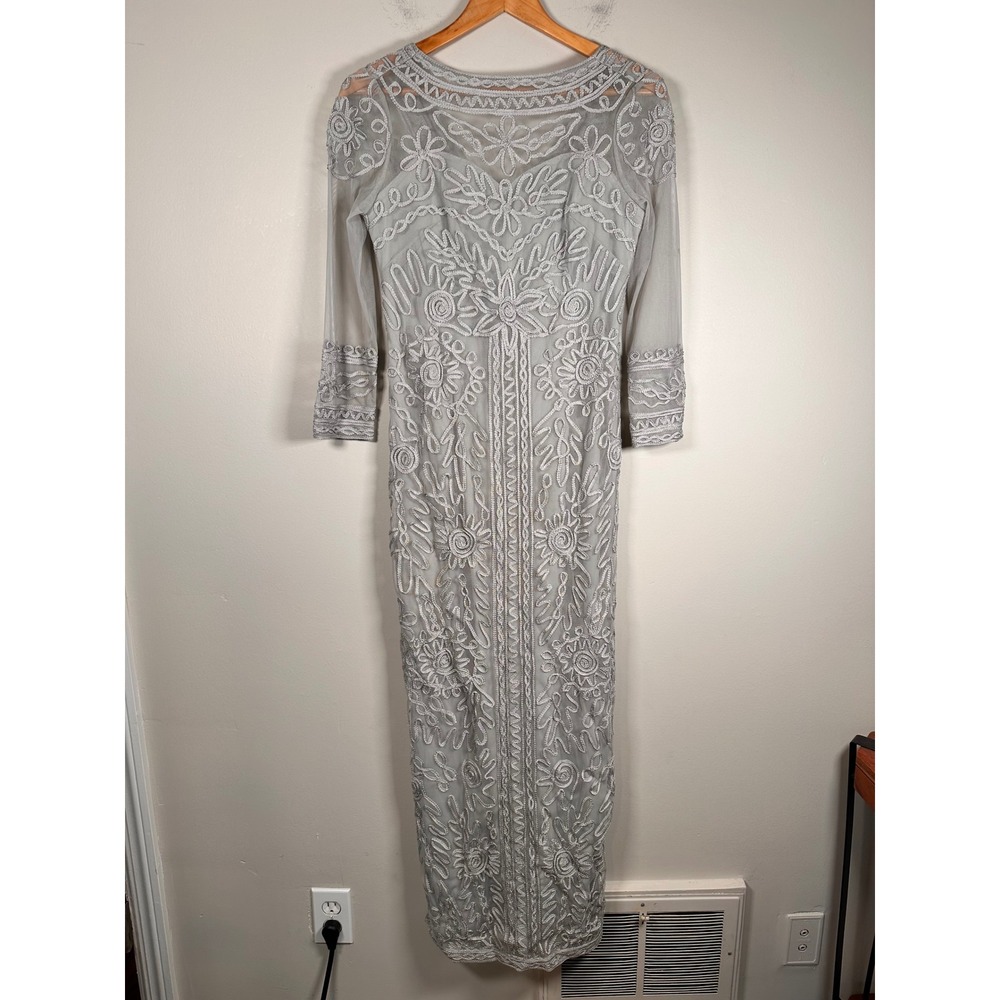 JS Collections Soutache Gown Women 4 Silver Floral Mesh maxi Dress embroidered